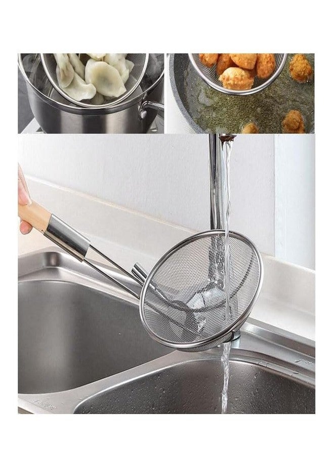 TOP TRICK 1 PCS Heavy Duty Professional Standard Stainless Steel Deep Fry Net Spoon Oil Strainer with Wooden Handle Jhara,Mesh,Ladle,Wire,Skimmer,Puri Strainer for Kitchen - Image 4